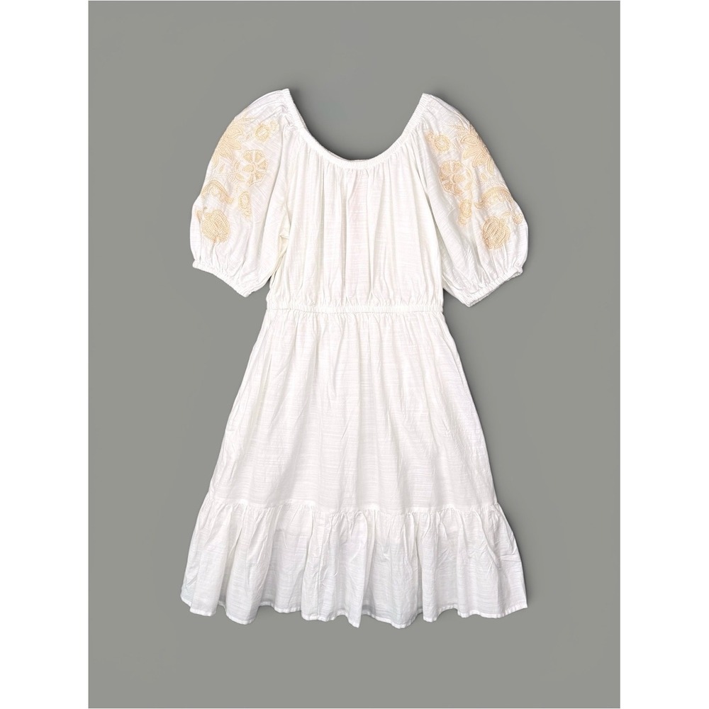 Knox Rose Boho Embroidered Dress Sz XS White Puff Sleeve Lined Pockets Cottage